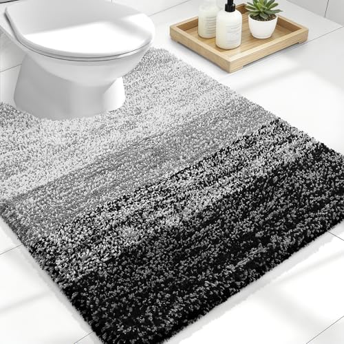 OLANLY Luxury Toilet Rugs U-Shaped 24x20, Soft Absorbent Microfiber Mat - color: Black, size: 24" X 20" Contour Rug