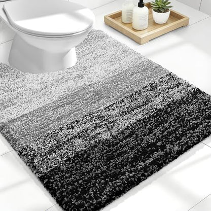 OLANLY Luxury Toilet Rugs U-Shaped 24x20, Soft Absorbent Microfiber Mat - color: Black, size: 24" X 20" Contour Rug