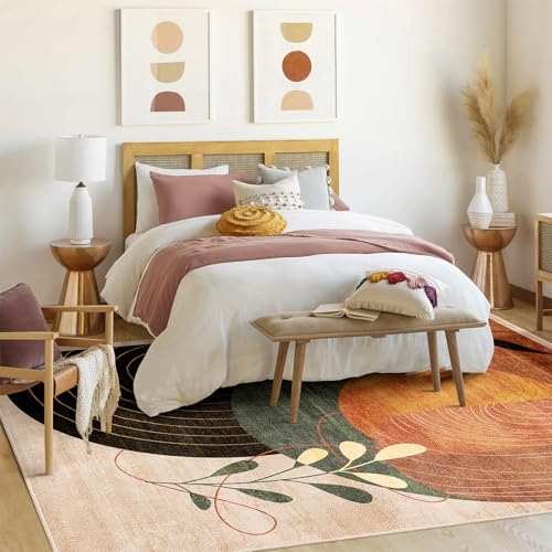 MUJOO Washable 8x10 Area Rugs Non Slip Mid Century Modern Terracotta - color: Terracotta（modern）, size: 8' x 10' (Rectangular)