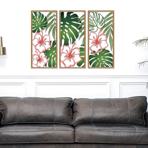 Resama Palm Leaves Metal Wall Decor 3 Pcs Tropical Wall Art - color: Fresh Style