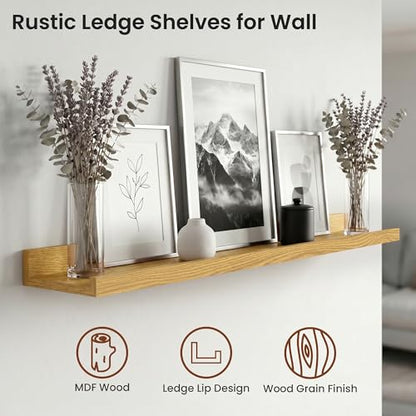 Axeman 40 Inch Floating Shelves, Oak Picture Ledge Shelf Set of 4 - color: Oak, size: 40 Inch