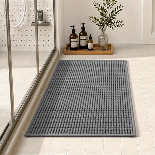 tchdio Bath Mat, Absorbent Bathroom Mat Quick Dry, Thin Bathroom Rugs Fit Under Door, Non Slip Washable Bath Rugs with Solid Rubber Backing, Low Profile Bath Mats for Bathroom, Grey, 24" x 36" - color: Grey, size: 3' x 2' (Rectangular)