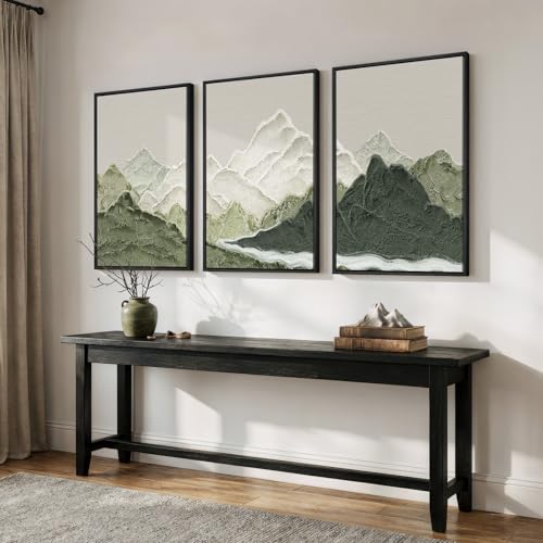 Framed Green Abstract Mountain Wall Art for Living Room, 3 Piece, 24x36 In - color: Green White Gray, size: 24" W x 36" H x 3Pcs