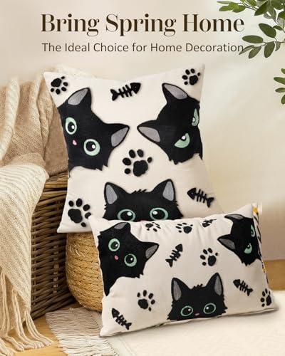 Embroidered Throw Pillow Cover 20x20 Inch, Cat Bone - color: Cat Bone, size: 20" x 20" (Pack of 1)