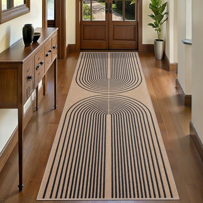 Tangsoo Modern Easy Jute 2.6x8 Washable Non-Slip Runner Rug for Hallways - color: Black, size: 2.6x8ft