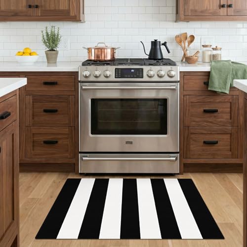 KOZYFLY Black and White Striped Rug 2x3 ft Front Door Mat Woven Cotton Rug - color: Black and White, size: 2' x 3' (Rectangular)
