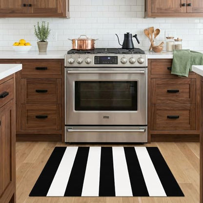 KOZYFLY Black and White Striped Rug 2x3 ft Front Door Mat Woven Cotton Rug - color: Black and White, size: 2' x 3' (Rectangular)