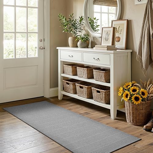 MatEssenz 2x4 ft Faux Linen Accent Rug, Washable Woven Textured Small Area Carpet for Bedside Porch, Slip Resistant Gel Backing Indoor Floor Mat for Bedroom Dorm, Grey - color: Grey, size: 2' x 4' (Rectangular)