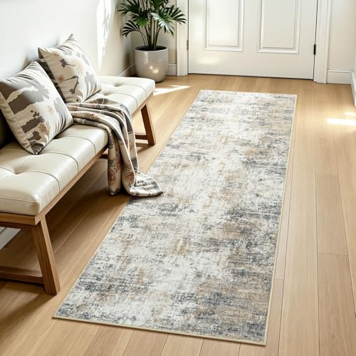 Washable Runner Rug Non Slip 2.6x8 for Kitchen Hallway Entryway - color: Brown, size: 2'6" x 8' (Runner)