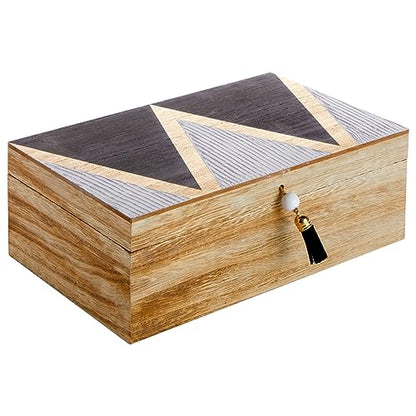 Juvale Wooden Box with Hinged Lid - Jewelry Storage for Rings & Trinkets - Decorative Storage Box for Coffee Table & Nightstand - 9.5 x 5.9 x 3.2 in, Pack of 1, Brown