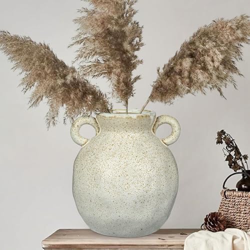 White Flower Ceramic Vase Rustic Ceramic Farmhouse Floral Vase 8.2 Inch - size: 8 inches