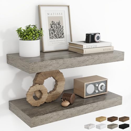 RICHFOCUS Bathroom Floating Shelves for Wall 2Pack|Grey|20" L - color: Grey, size: 20"L x 8"D, Set of 2