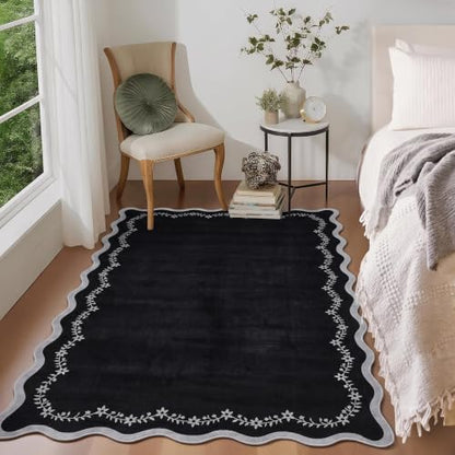 GarveeHome 4x6 Scalloped Washable Area Rug Black Nursery Kids Bedroom Rug - color: Black, size: 4' x 6' (Rectangular)