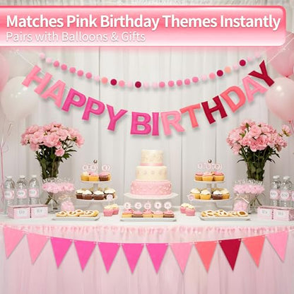 Pre-Strung Felt Happy Birthday Banner Pink Garland Set - color: Ombre Pink
