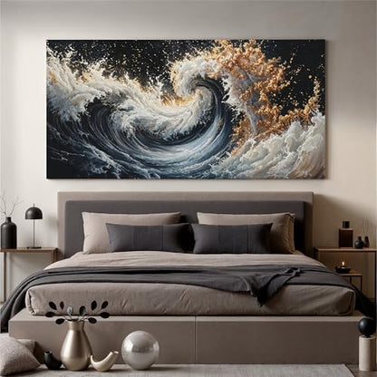 YISXINOAG Blue Gold Ocean Wall Art Coastal Abstract Painting Canvas 29"X58" - color: blue gold, size: 58"L x 29"W