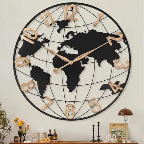 Pytha Sight 30 Inch Large Extra Giant Oversized Arabic World Map Wall Clock - color: Black Arabic, size: 30 inch