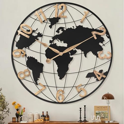 Pytha Sight 30 Inch Large Extra Giant Oversized Arabic World Map Wall Clock - color: Black Arabic, size: 30 inch