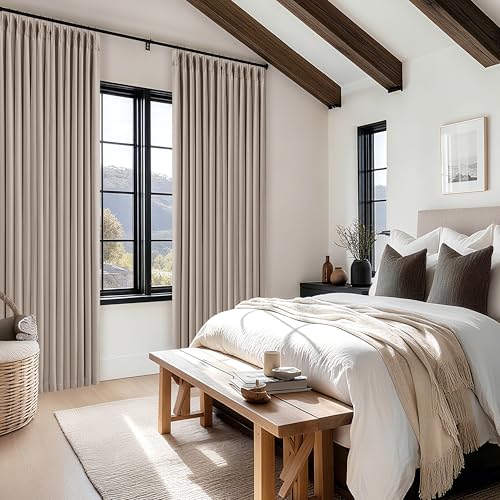 Burlywood Birch 92 Inch Long Blackout Curtains Thick Linen Pinch Pleated - color: Burlywood Birch, size: 40"W x 92"L (Pack of 2)