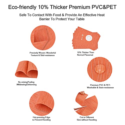 GIVERARE Placemats Set of 4, Heat-Resistant Woven Vinyl Placemat, Non-Slip Washable PVC Table Mat, Easy to Clean Premium Plastic Mats for Dining, Kitchen Table (Orange) - color: Orange