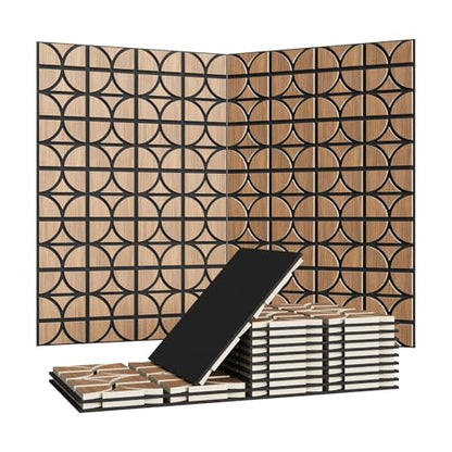 Garvee 3D Acoustic Wood Panels, 12" x 12" Sound Absorbing Wall Panels, Oak - color: 12 pcs-Oak