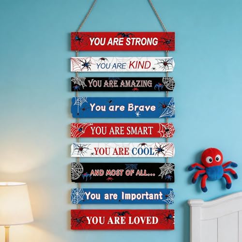 Spider Boys Room Decor, Wooden Art Prints for Boy Kids Children Toddler Bedroom, Home Indoor Inspirational Wall Decoration, Wall Decor Room Sign for Birthday Gifts - color: Spider 01