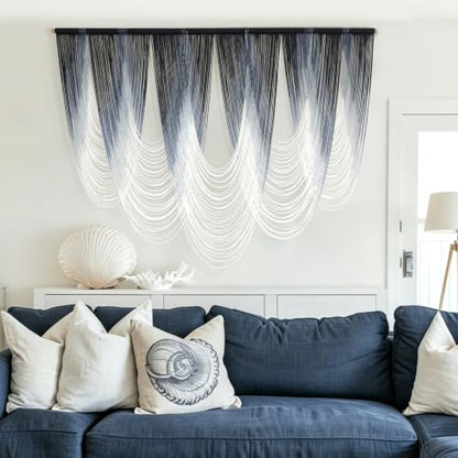 Macrame Wall Hanging Dip-Dyed Navy Blue Boho Wall Art Yarn 57" W*41" L - color: Navy Blue