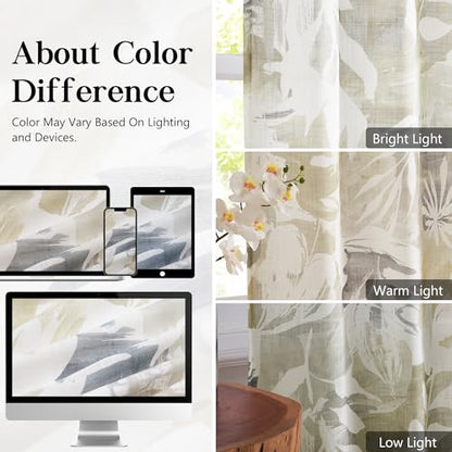 Taupe Floral Print Boho Abstract Leaf Sheer Curtains 55x84" Bedroom 2pcs - color: Back Tab- Semi Sheer- Taupe, size: 55"W x 84"L (Pack of 2)