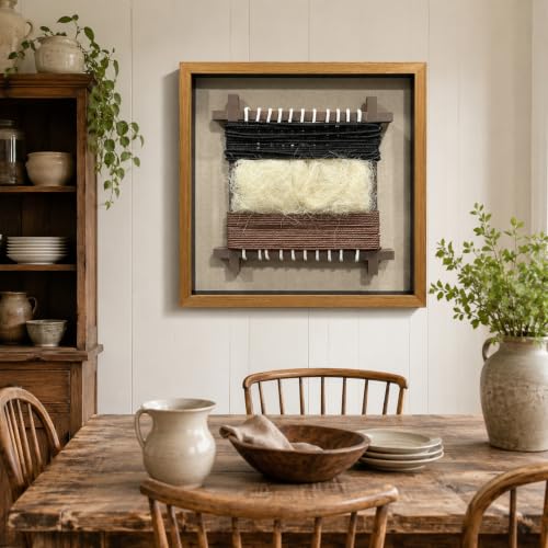 BrightA Modern Color Block Woven Rope Framed Contemporary Art - color: Black + Brown + Cream + Natural wood tone, size: 23.6"x23.6"