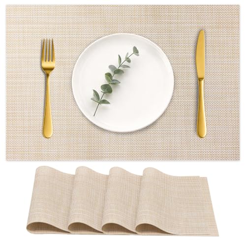 HOOMIL Placemats Set of 4, Heat Resistant, Beige - color: Beige, size: Set of 4