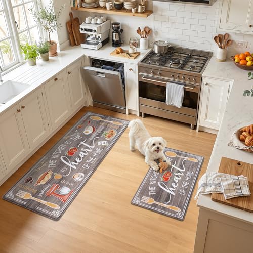 Yamaziot Anti Fatigue Kitchen Rug Set of 2, Non-Slip Cushioned Floor Mats - color: Brown, size: 20"x32"+20"x59"
