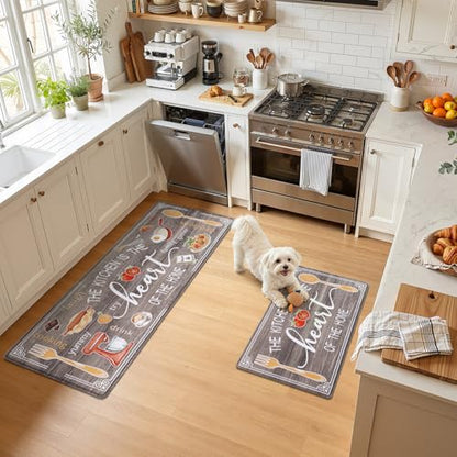 Yamaziot Anti Fatigue Kitchen Rug Set of 2, Non-Slip Cushioned Floor Mats - color: Brown, size: 20"x32"+20"x59"