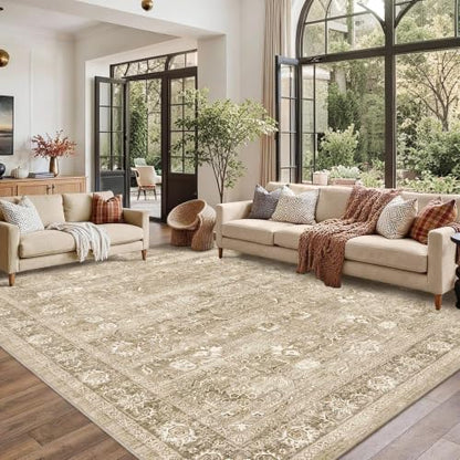 8x10 Washable Living Room Area Rug Non-Slip Retro Khaki Large Carpet - color: Accent | Beige Khaki, size: 8' x 10' (Rectangular)