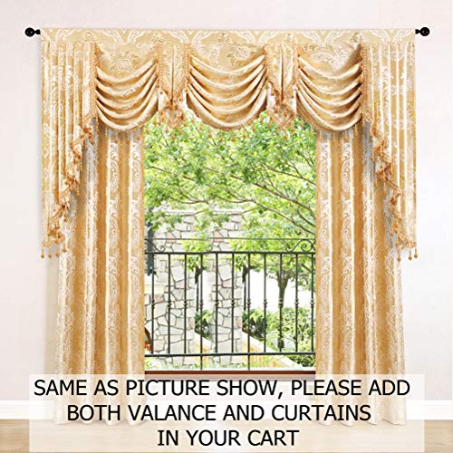 ELKCA Golden Jacquard Swag Waterfall Valance for Living Room Damask Curtain Valance for Kitchen (Damask-Golden, W98 Inch, 1 Panel) - color: Valance,damask-golden, size: 98"W x 43"L (Pack of 1)