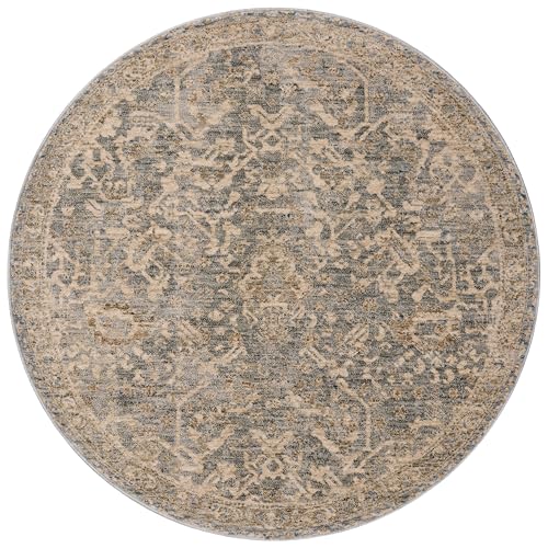 Loloi Magnolia Home Junie Blue/Natural 9'-6" x 9'-6" Round Area Rug - color: Blue / Natural, size: 9'6" (Round)