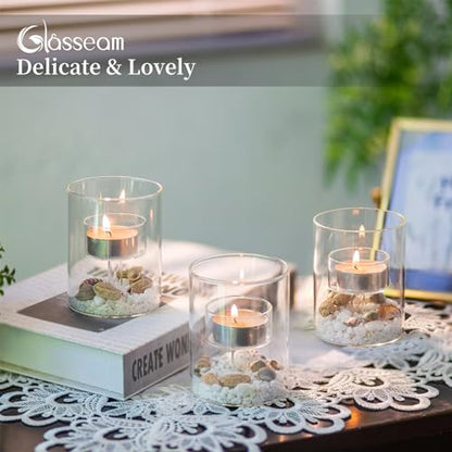 Glasseam Glass Tealight Candle Holder: 6 Pcs Small Hurricane Votive Holder