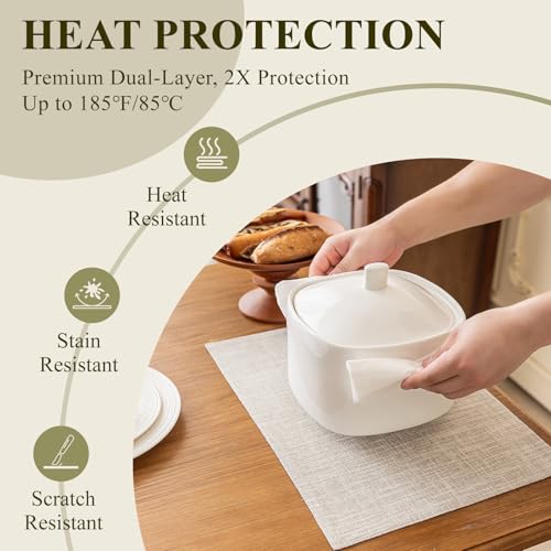 KXN Placemats Set of 4, Durable Dual-Layer Fabric Table Mats, Beige - color: Beige