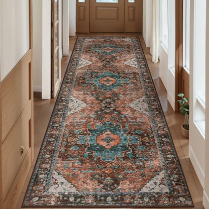 Ciicool Washable Long 10ft Runners for Hallway,2'6''x10' Kitchen Runner Rug - color: Brick Red/Dull Teal, size: 2'6" x 10' (Runner)