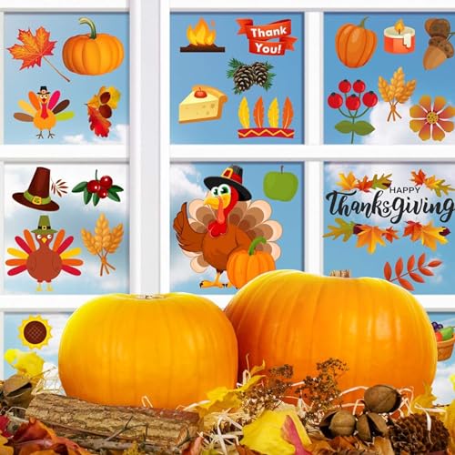 Thanksgiving Decorations, 158Pcs Thanksgiving Window Clings Stickers