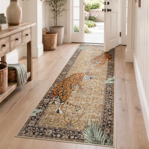Moynesa Boho Tiger 2'6"x8' Runner Rug for Hallway, Washable Kitchen Runner - color: Camel, size: 2'6" x 8' (Rectangular)