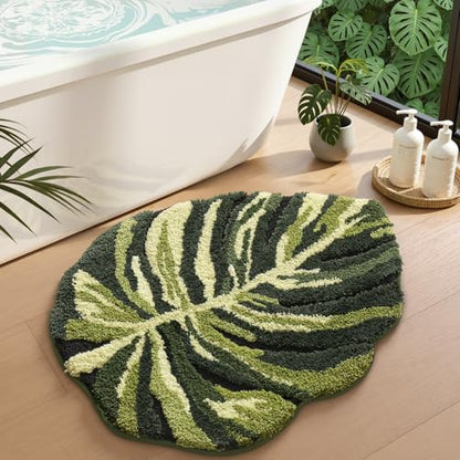 LUMI Cute Bathroom Rug Green Leaf, Absorbent Non Slip Bath Mat, 32"x48" - color: Dark Monstera-large
