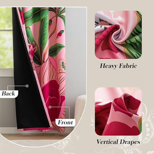 Tyrot Pink Coquette Floral Grommet Blackout Curtains, 52W x 63L, 2 Panels - color: Boho Rose, size: 52"W x 63"L (Pack of 2)