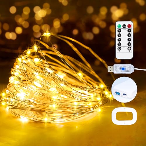 2Pack USB Plug in Fairy String Lights,16ft 50 LED Copper with Remote and Timer, 8 Modes Waterproof Twinkle String Lights Battery Powered for Bedroom Indoor Party Wedding Christmas Decoration - color: Warm Color, size: 2 Pack