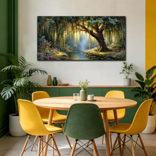 MXUNYZ Green Willow Tree Picture for Living Room Botanical Nature Painting - color: Green, size: 48"L x 24"W