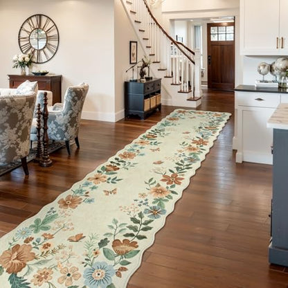 Lahome Floral Hallway Runner Rug Non Slip, 2'6''x10' Soft Washable Runner - color: Beige, size: 2.6' x 10'(Runner)
