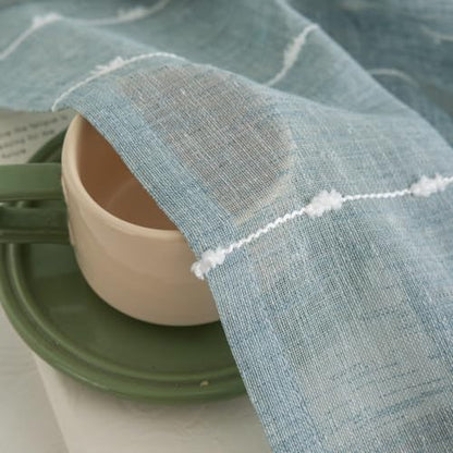 Blue Sheer Curtains 63 Inches Boho Striped Faux Linen 2 Panels - color: Blue, size: 52"W x 63"L (Pack of 2)