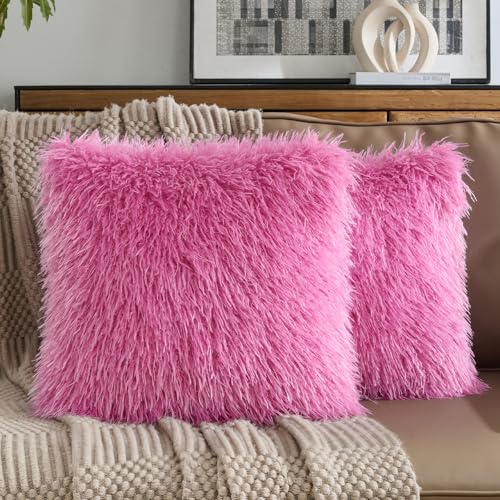 FUTEI Pack of 2 Faux Wool Throw Pillow Covers 18x18 Inch, Hot Pink - color: Hot Pink