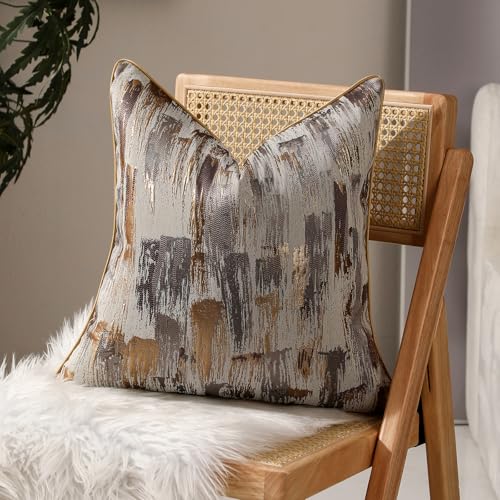 Grey Gold Bronze Abstract Jacquard Throw Pillow Covers 18x18 Inch - color: Jacquard 11