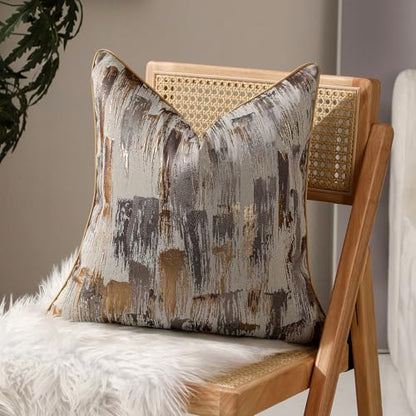 Grey Gold Bronze Abstract Jacquard Throw Pillow Covers 18x18 Inch - color: Jacquard 11