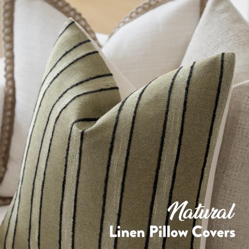 FIOUOVO Striped Linen Throw Pillow Covers 18x18 Set of 2, Olive Green - color: Olive Green, size: 18" x 18" (Pack of 2)