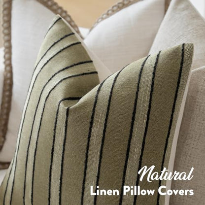 FIOUOVO Striped Linen Throw Pillow Covers 18x18 Set of 2, Olive Green - color: Olive Green, size: 18" x 18" (Pack of 2)